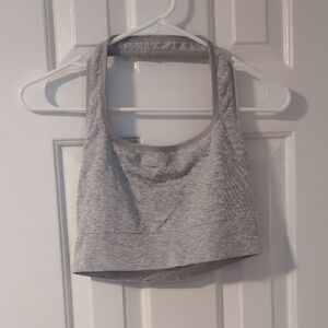 Gray Ribbed Women's Halter Sports Bra